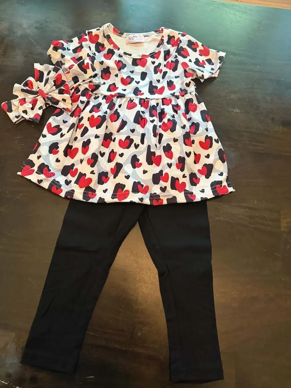 Pete & Lucy Love in the Wild Heart Print Dress Leggings and Headband Outfit Set